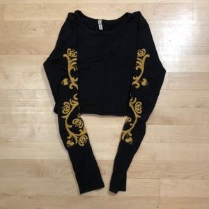 Long Sleeve Crop Top with Embellished Sleeves